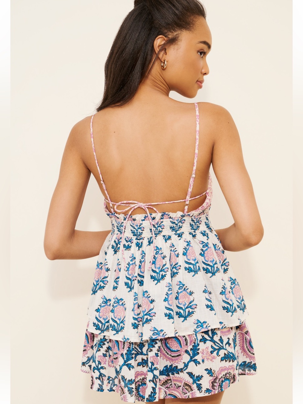 Anthropologie Celandine Straight Neck Tiered Block Print Mini Dress Size S Dres - Picture 5 of 16